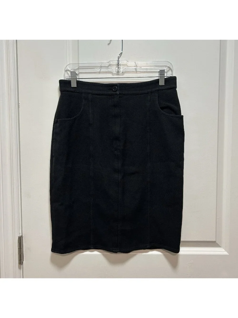 Chanel Vintage Linen Blend Wool Button Front Pencil Skirt Buttons Pocket Small